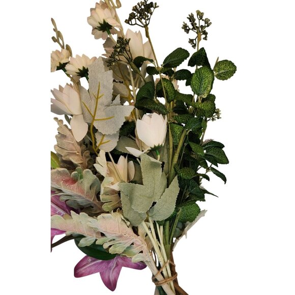 Artificial Floral Bouquet Lilies Lavender & Foliage 8 Stems Realistic Faux Arran - Picture 5 of 16